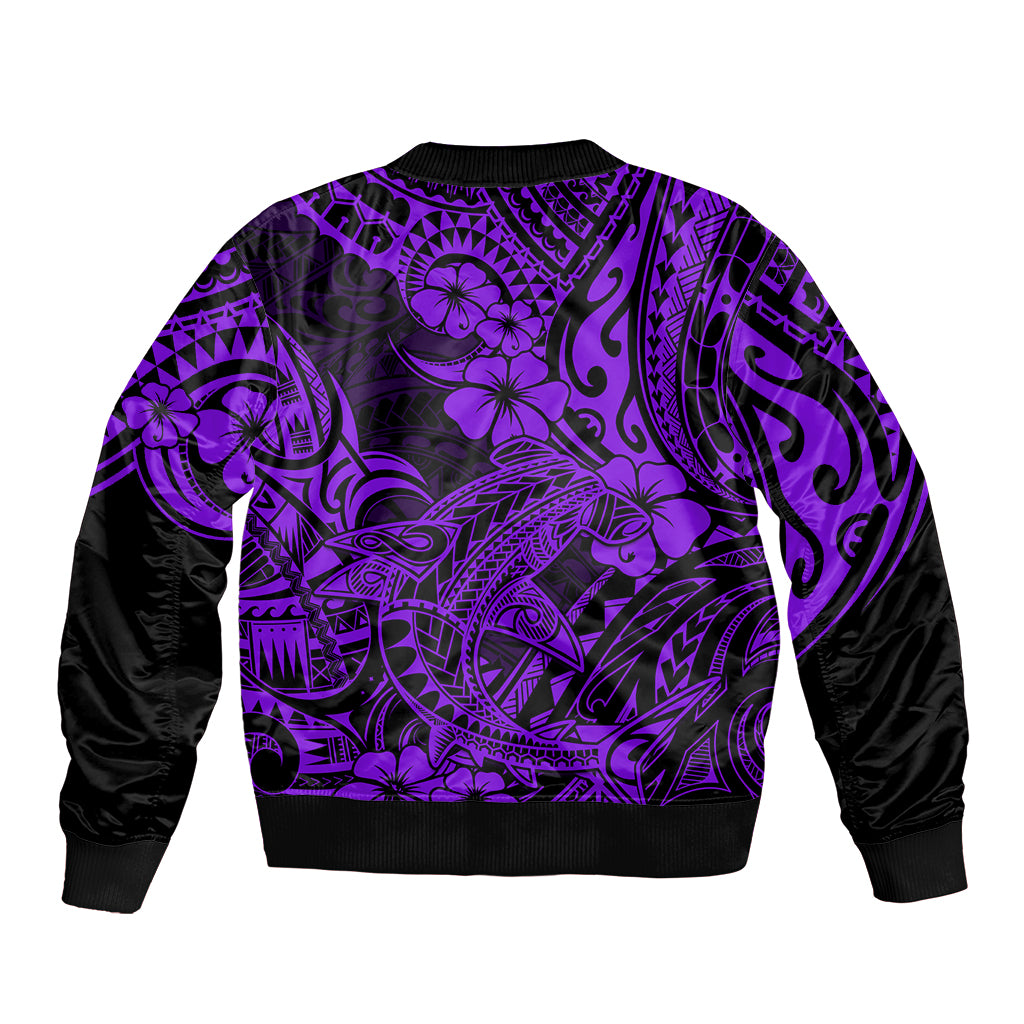 Hawaii Shark Bomber Jacket Polynesian Pattern Purple Version LT01 - Polynesian Pride