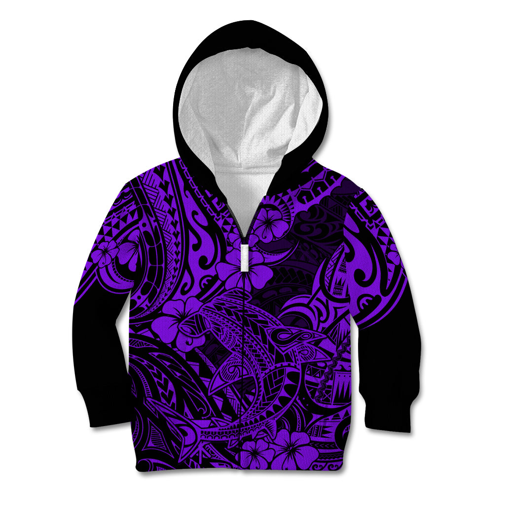 Hawaii Shark Kid Hoodie Polynesian Pattern Purple Version LT01 - Polynesian Pride