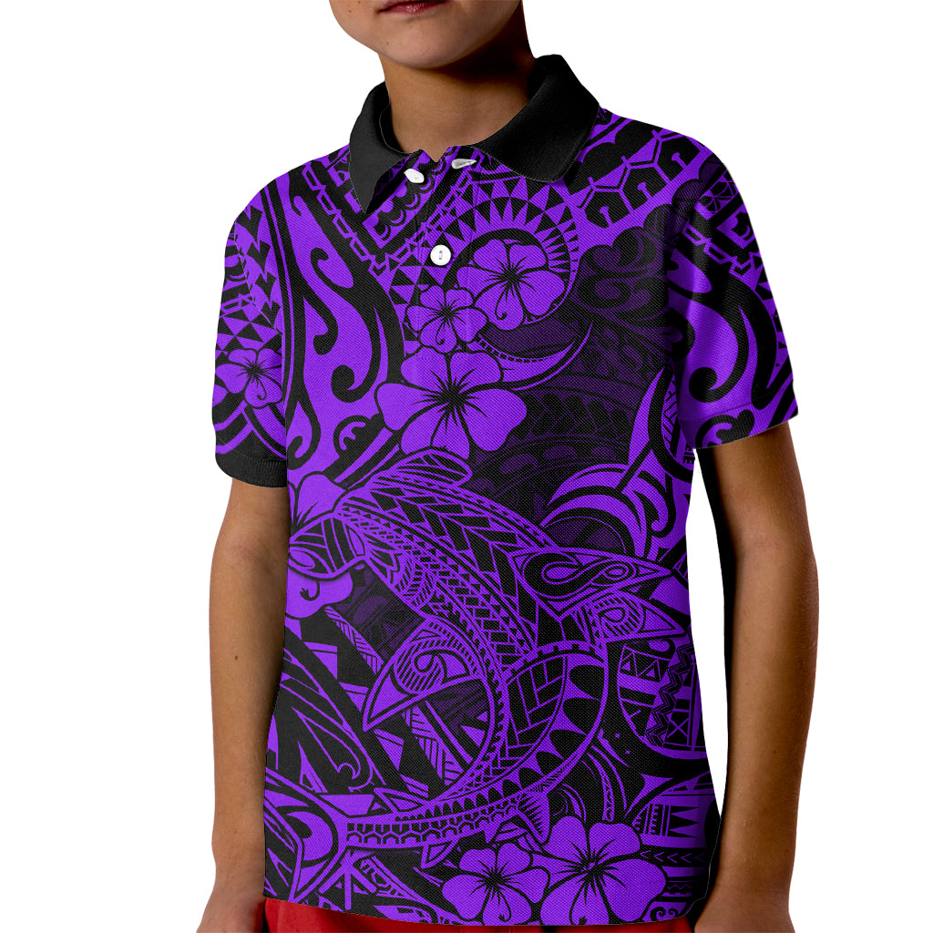 Hawaii Shark Kid Polo Shirt Polynesian Pattern Purple Version LT01 Kid Purple - Polynesian Pride