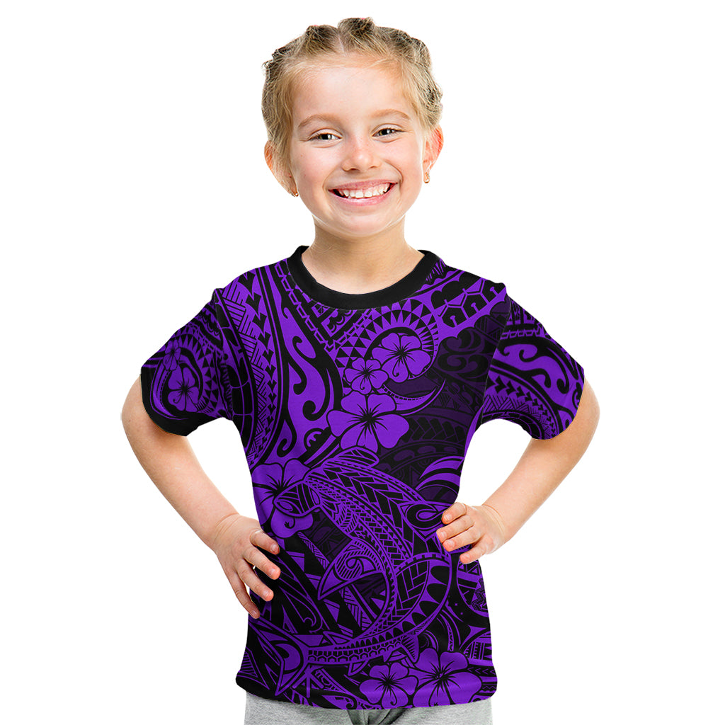 Hawaii Shark Kid T Shirt Polynesian Pattern Purple Version LT01 Purple - Polynesian Pride