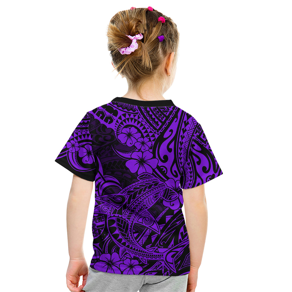 Hawaii Shark Kid T Shirt Polynesian Pattern Purple Version LT01 - Polynesian Pride