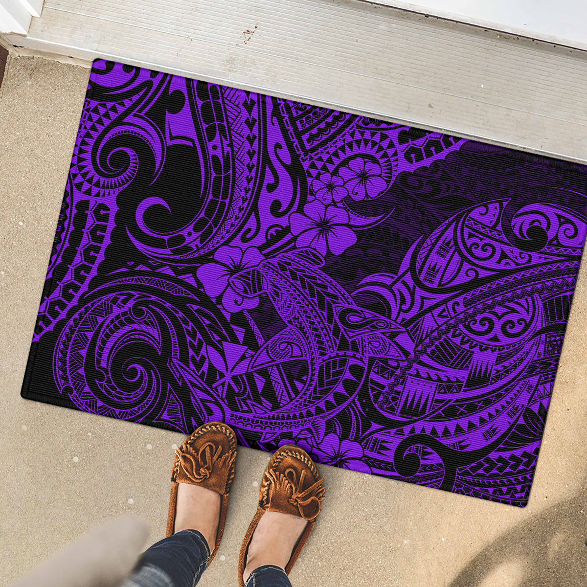 Hawaii Shark Rubber Doormat Polynesian Pattern Purple Version LT01 - Polynesian Pride