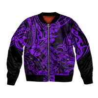 Hawaii Shark Sleeve Zip Bomber Jacket Polynesian Pattern Purple Version LT01 Unisex Purple - Polynesian Pride