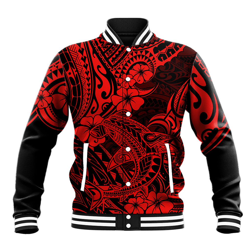 Hawaii Shark Baseball Jacket Polynesian Pattern Red Version LT01 Unisex Red - Polynesian Pride