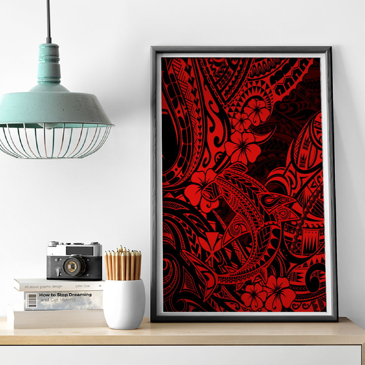Hawaii Shark Canvas Wall Art Polynesian Pattern Red Version LT01 - Polynesian Pride