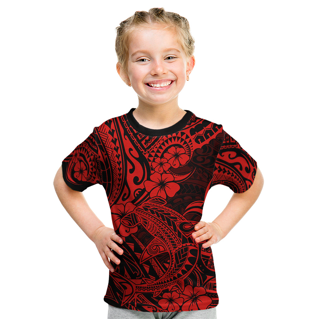 Hawaii Shark Kid T Shirt Polynesian Pattern Red Version LT01 Red - Polynesian Pride
