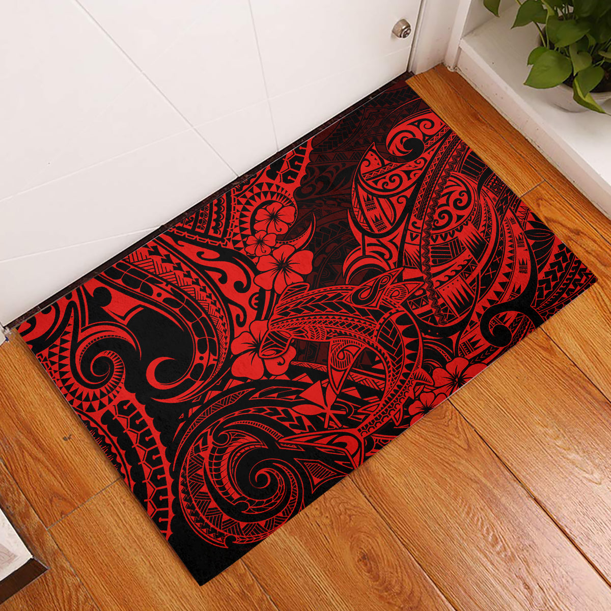 Hawaii Shark Rubber Doormat Polynesian Pattern Red Version LT01 Red - Polynesian Pride