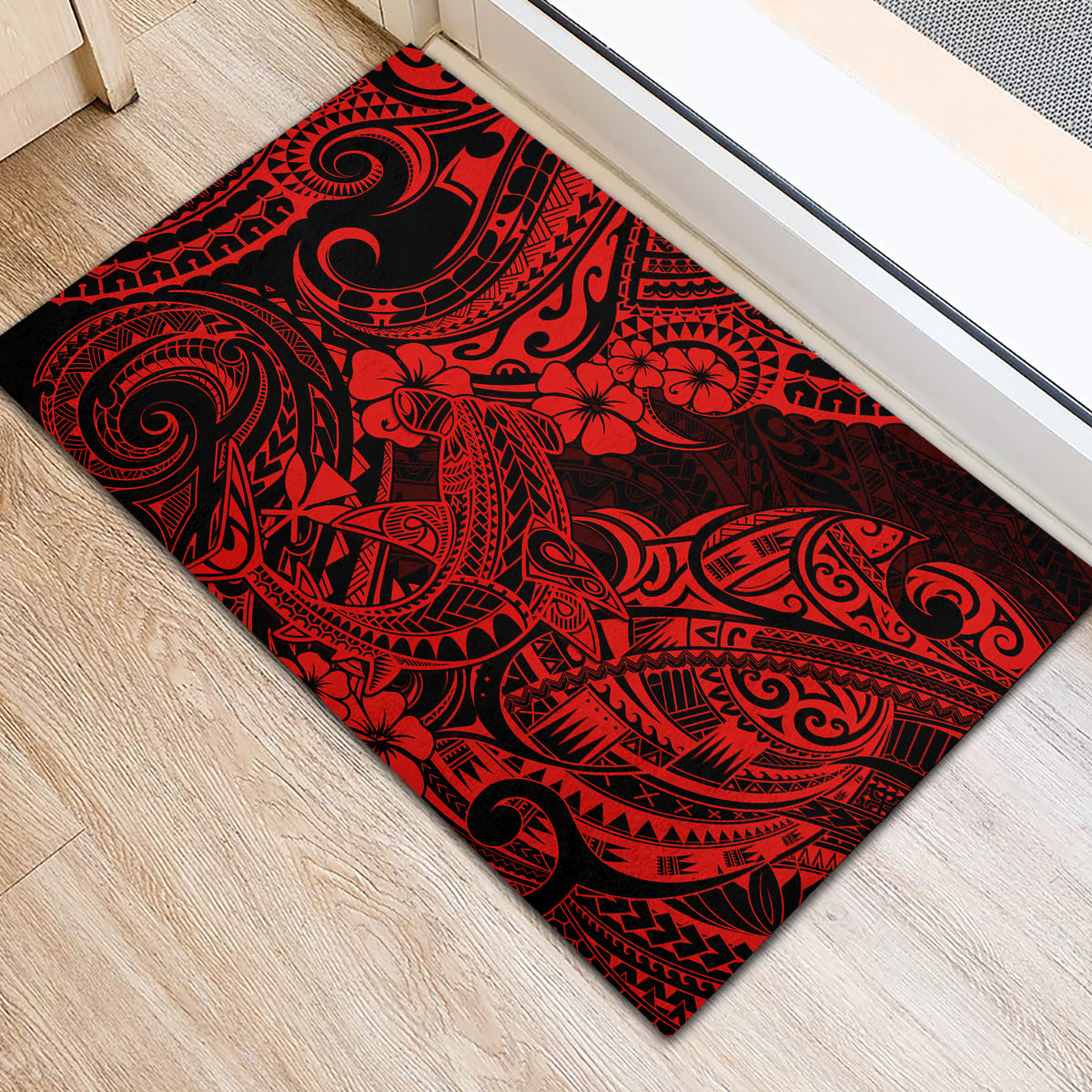 Hawaii Shark Rubber Doormat Polynesian Pattern Red Version LT01 - Polynesian Pride