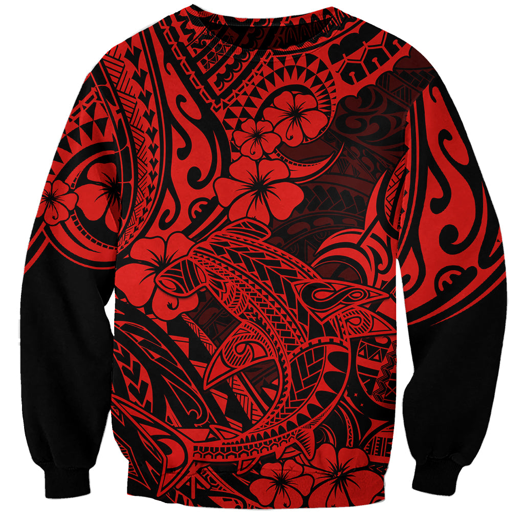 Hawaii Shark Sweatshirt Polynesian Pattern Red Version LT01 Unisex Red - Polynesian Pride
