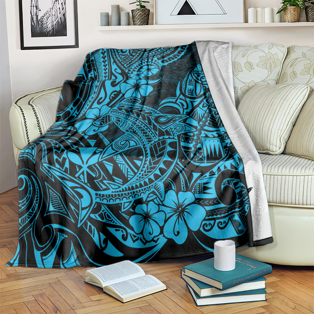 Hawaii Shark Blanket Polynesian Pattern Sky Blue Version LT01 - Polynesian Pride
