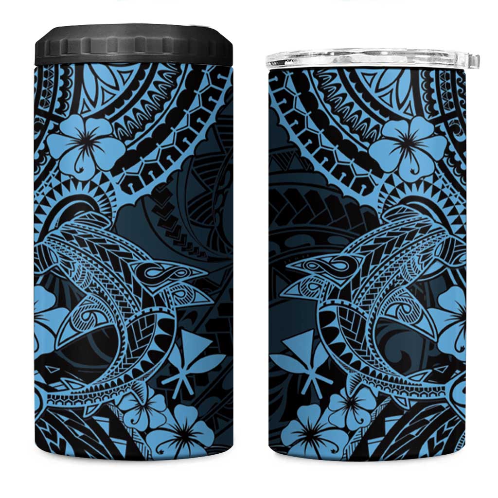 Hawaii Shark 4 in 1 Can Cooler Tumbler Polynesian Pattern Sky Blue Version