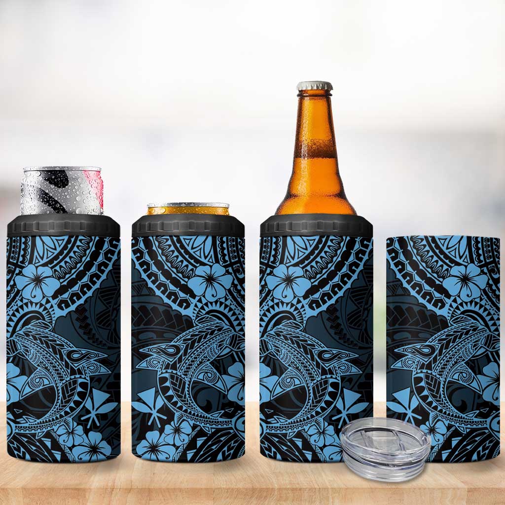Hawaii Shark 4 in 1 Can Cooler Tumbler Polynesian Pattern Sky Blue Version
