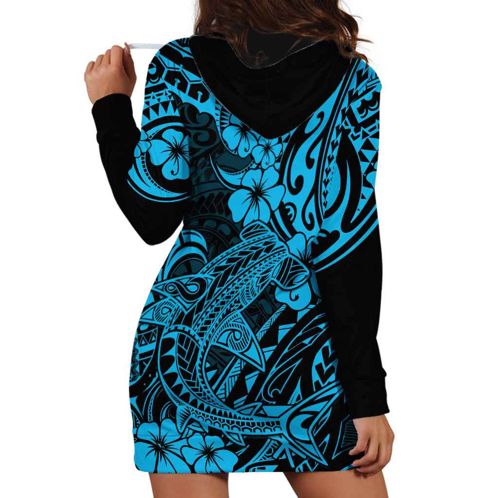Hawaii Shark Hoodie Dress Polynesian Pattern Sky Blue Version LT01 - Polynesian Pride