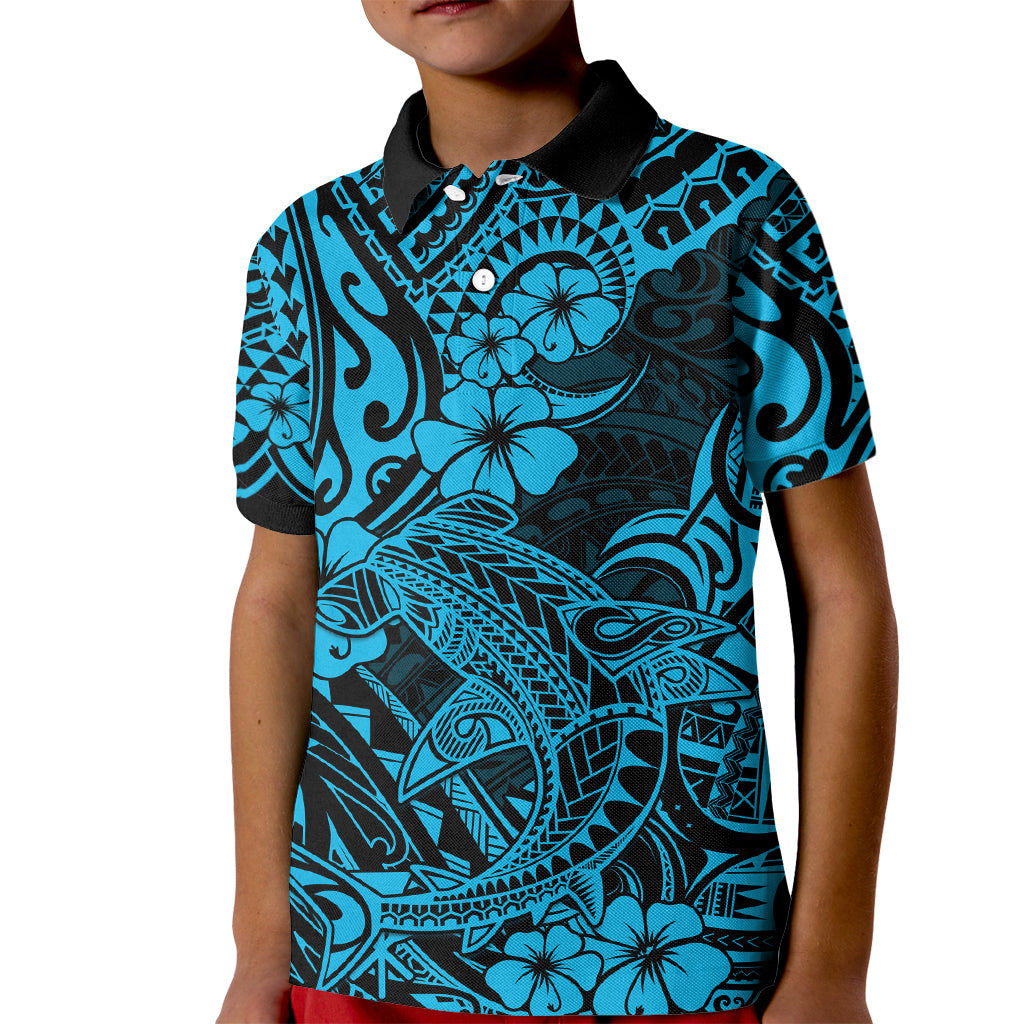 Hawaii Shark Kid Polo Shirt Polynesian Pattern Sky Blue Version LT01 Kid Blue - Polynesian Pride