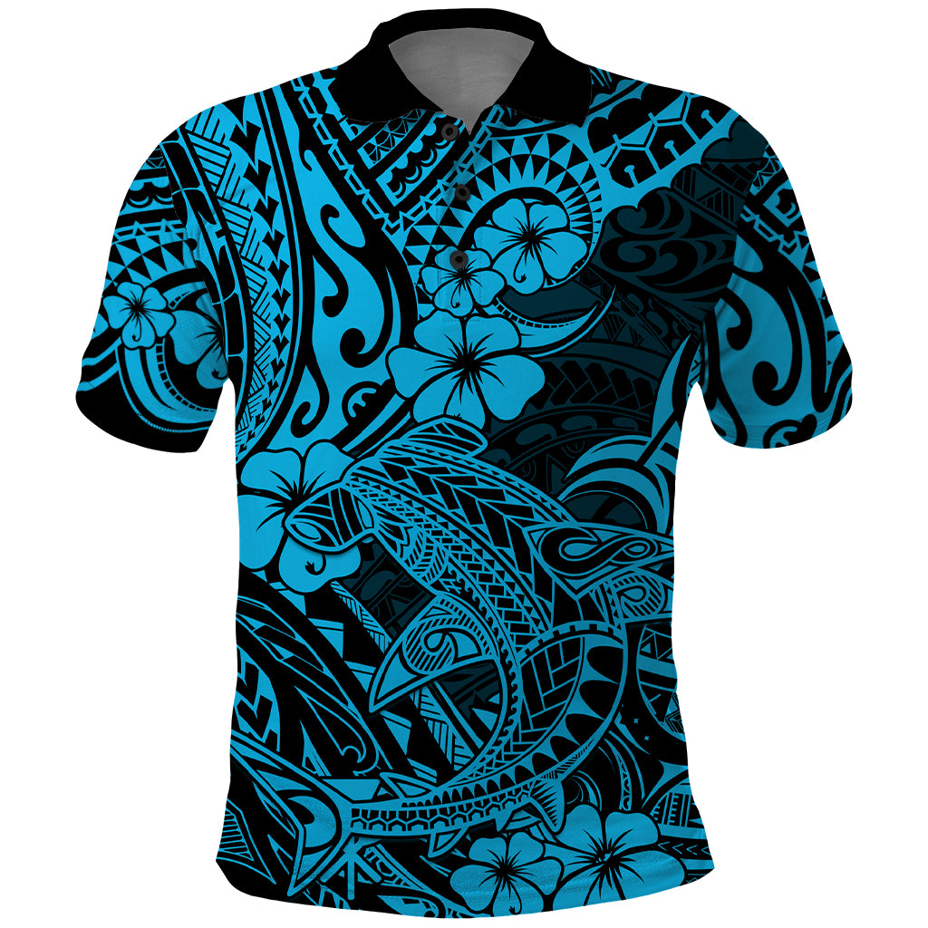 Hawaii Shark Polo Shirt Polynesian Pattern Sky Blue Version LT01 Blue - Polynesian Pride