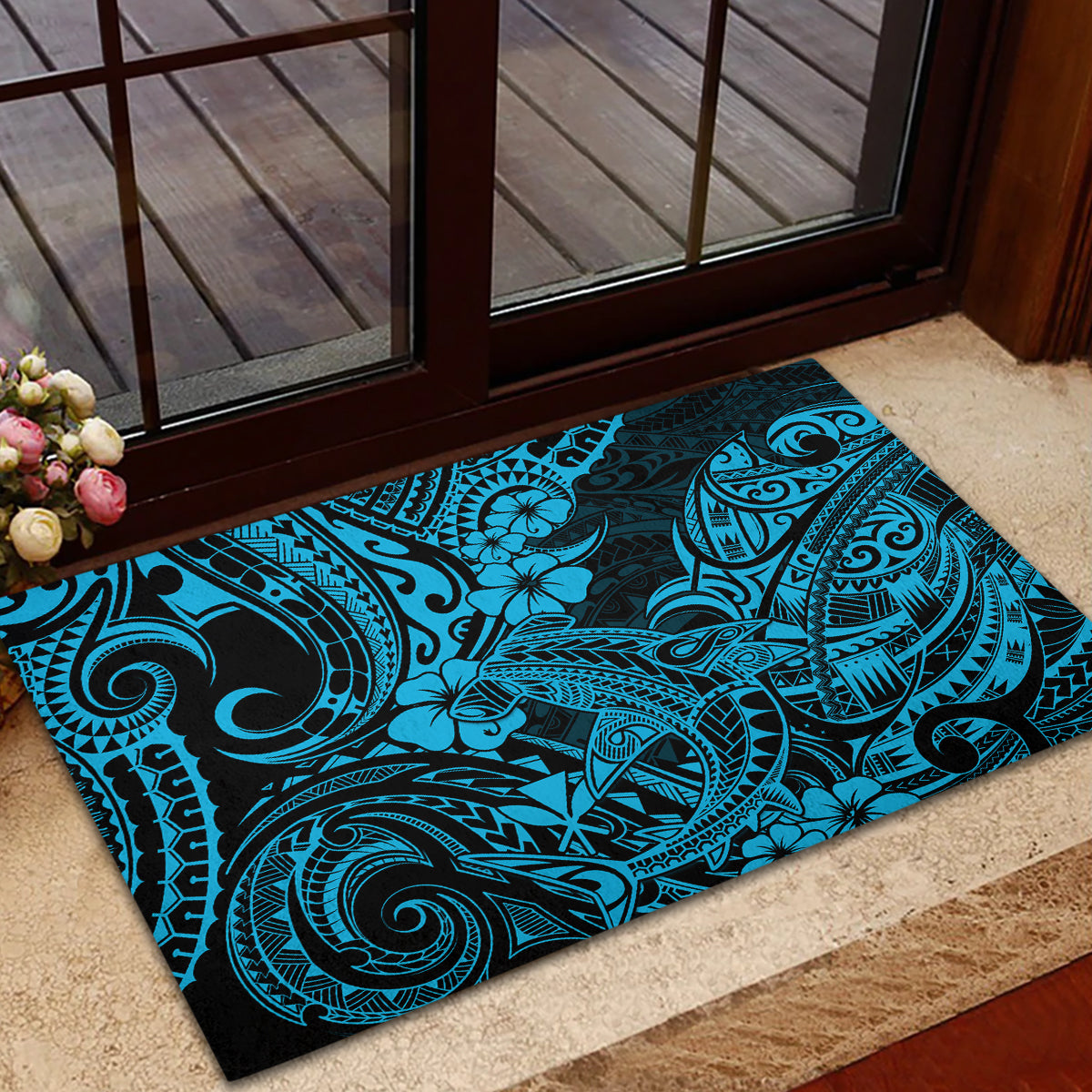 Hawaii Shark Rubber Doormat Polynesian Pattern Sky Blue Version LT01 - Polynesian Pride