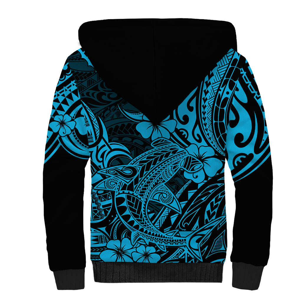 Hawaii Shark Sherpa Hoodie Polynesian Pattern Sky Blue Version LT01 - Polynesian Pride