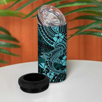 Hawaii Shark 4 in 1 Can Cooler Tumbler Polynesian Pattern Turquoise Version