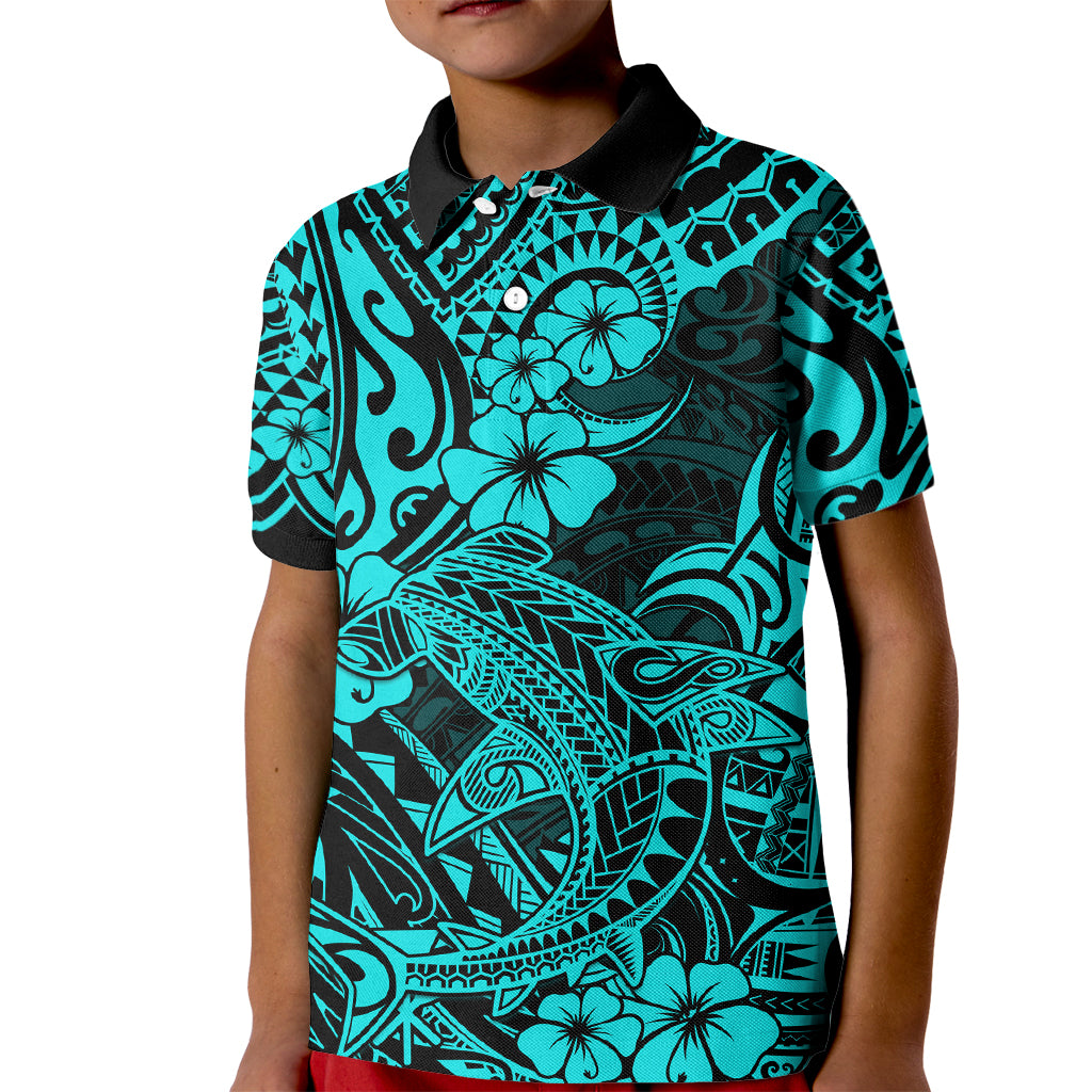 Hawaii Shark Kid Polo Shirt Polynesian Pattern Turquoise Version LT01 Kid Turquoise - Polynesian Pride