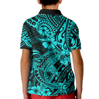 Hawaii Shark Kid Polo Shirt Polynesian Pattern Turquoise Version LT01 - Polynesian Pride
