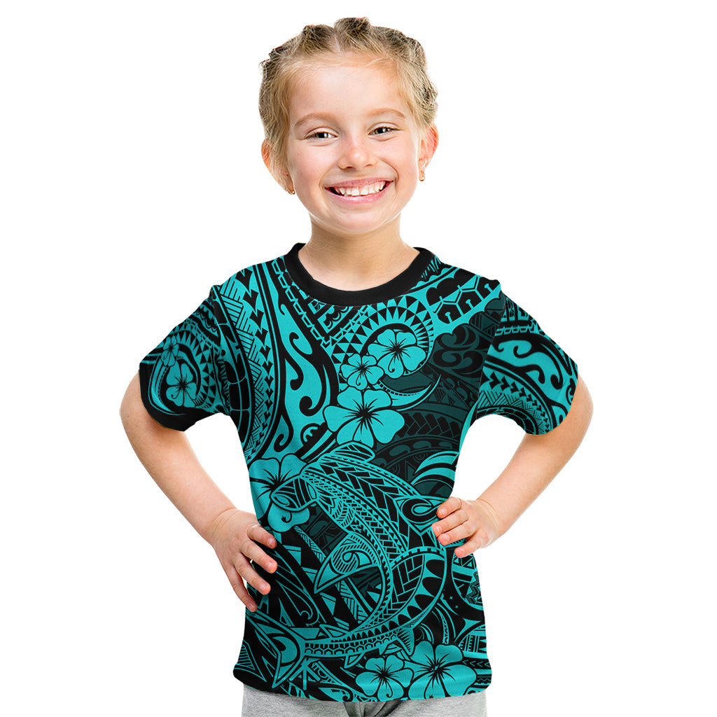 Hawaii Shark Kid T Shirt Polynesian Pattern Turquoise Version LT01 Turquoise - Polynesian Pride