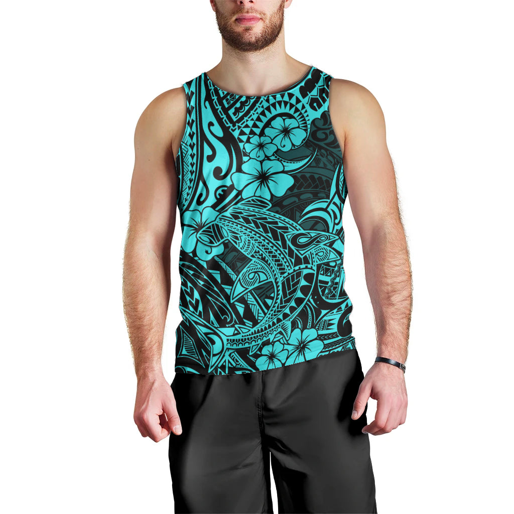Hawaii Shark Men Tank Top Polynesian Pattern Turquoise Version LT01 - Polynesian Pride