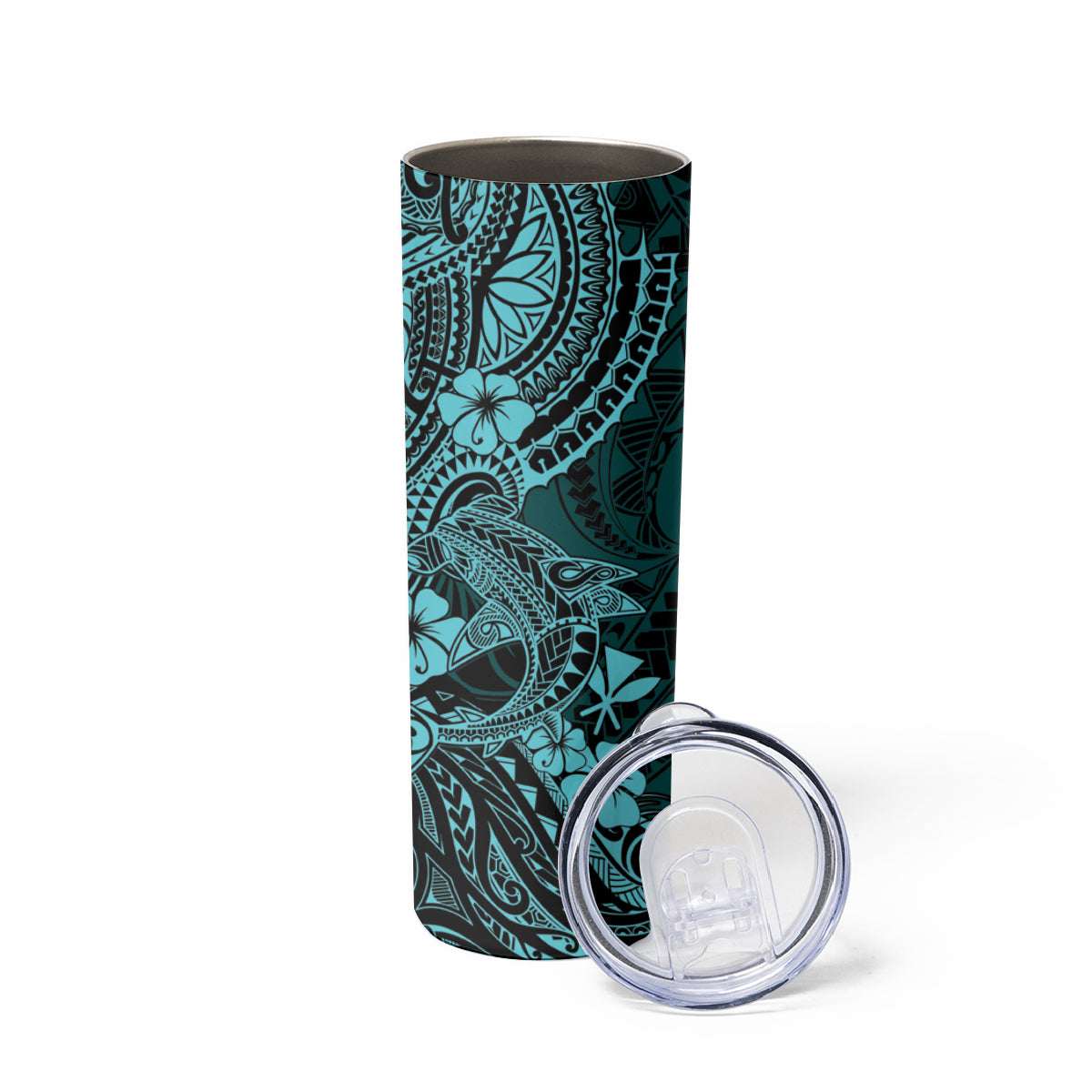 Hawaii Shark Skinny Tumbler Polynesian Pattern Turquoise Version