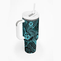 Hawaii Shark Tumbler With Handle Polynesian Pattern Turquoise Version