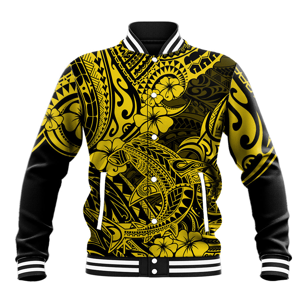 Hawaii Shark Baseball Jacket Polynesian Pattern Yellow Version LT01 Unisex Yellow - Polynesian Pride