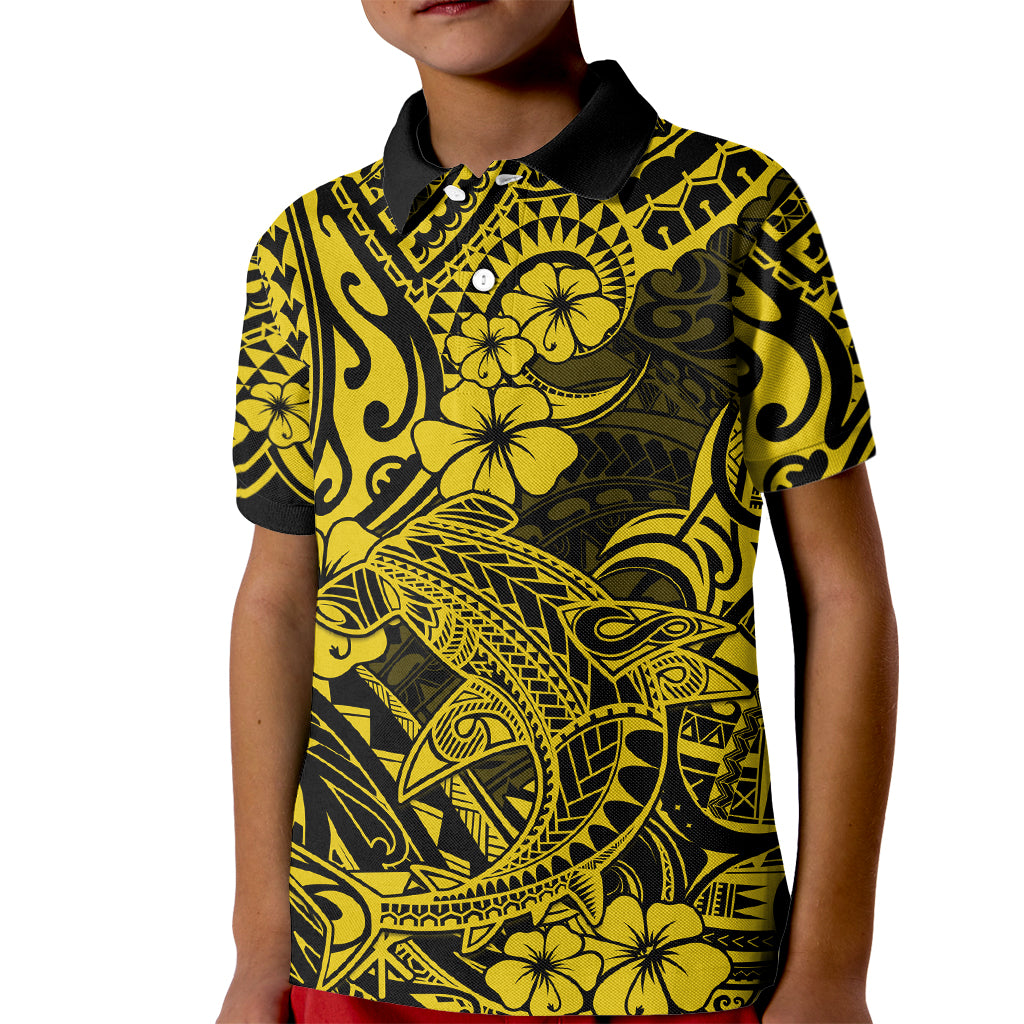 Hawaii Shark Kid Polo Shirt Polynesian Pattern Yellow Version LT01 Kid Yellow - Polynesian Pride