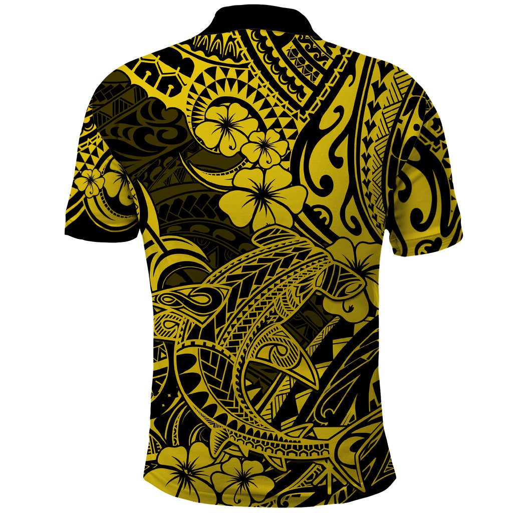 Hawaii Shark Polo Shirt Polynesian Pattern Yellow Version LT01 - Polynesian Pride