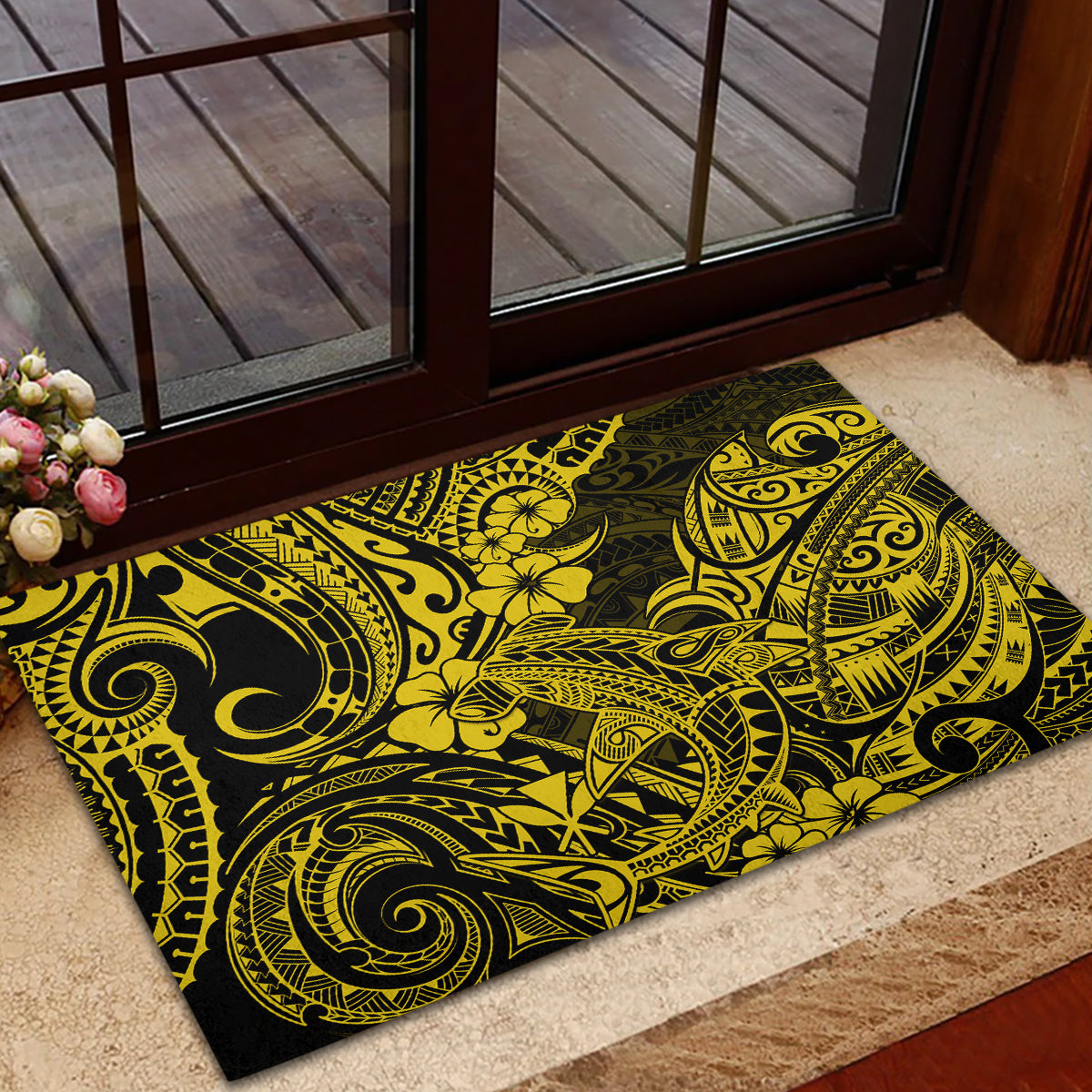 Hawaii Shark Rubber Doormat Polynesian Pattern Yellow Version LT01 - Polynesian Pride