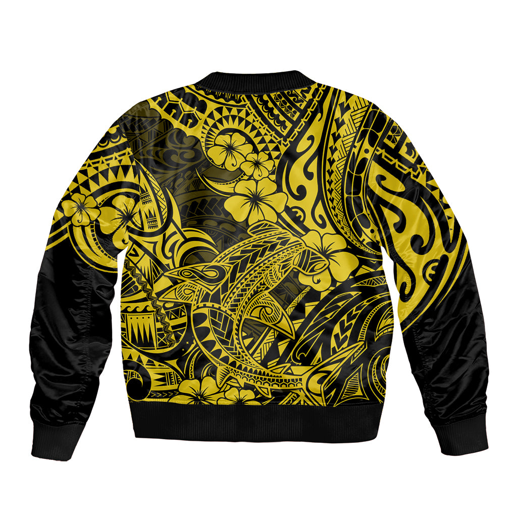 Hawaii Shark Sleeve Zip Bomber Jacket Polynesian Pattern Yellow Version LT01 - Polynesian Pride