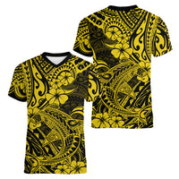 Hawaii Shark Women V Neck T Shirt Polynesian Pattern Yellow Version LT01 - Polynesian Pride