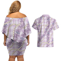 Pua Kalaunu Lei Couples Matching Off Shoulder Short Dress and Hawaiian Shirt Palaka Pattern LT01 - Polynesian Pride