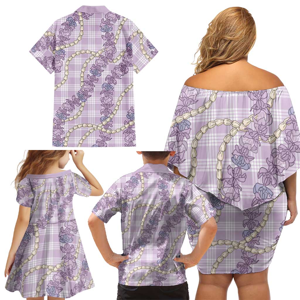 Pua Kalaunu Lei Family Matching Off Shoulder Short Dress and Hawaiian Shirt Palaka Pattern LT01 - Polynesian Pride
