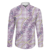 Pua Kalaunu Lei Family Matching Off Shoulder Short Dress and Hawaiian Shirt Palaka Pattern LT01 Dad's Shirt - Long Sleeve Purple - Polynesian Pride