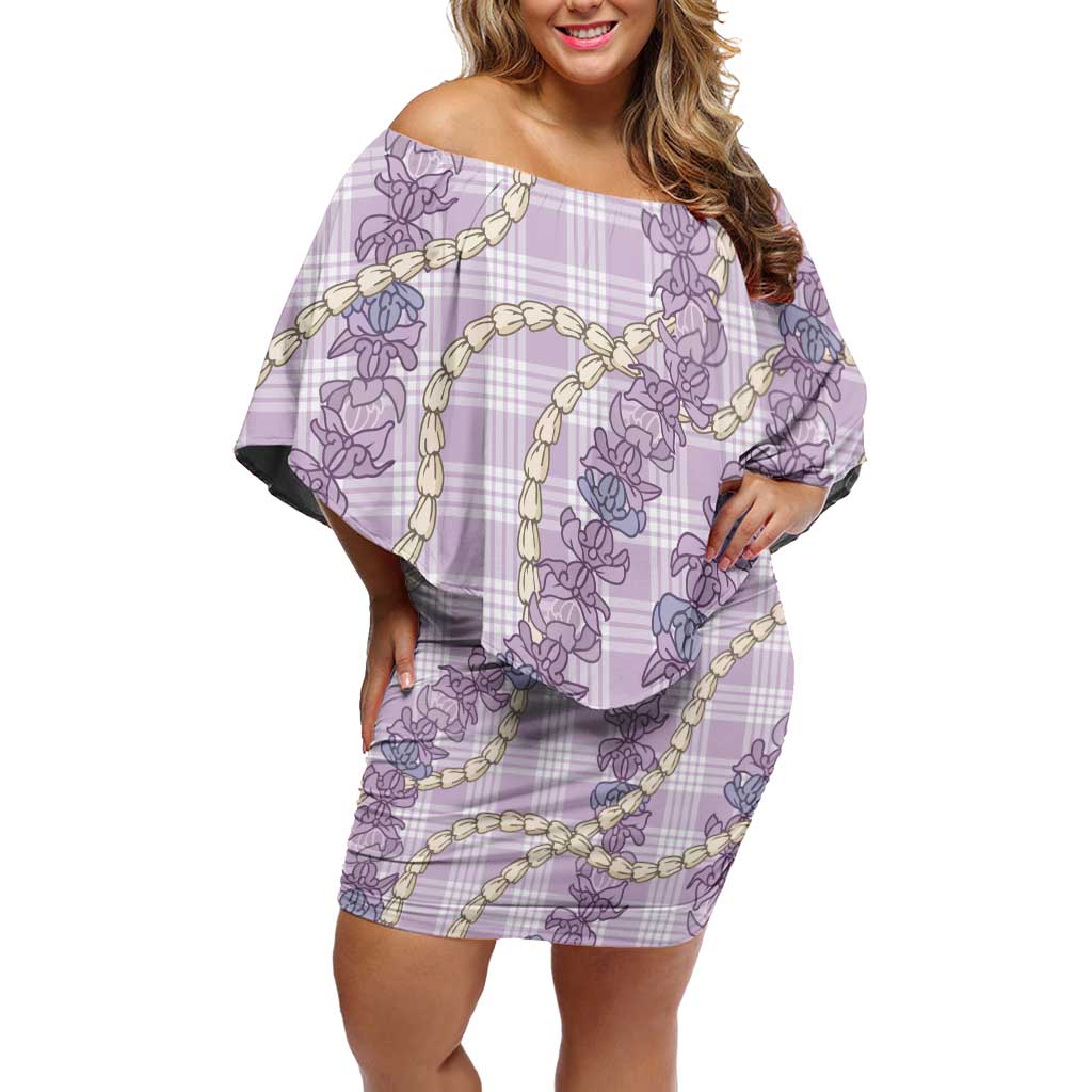 Pua Kalaunu Lei Family Matching Off Shoulder Short Dress and Hawaiian Shirt Palaka Pattern LT01 Mom's Dress Purple - Polynesian Pride