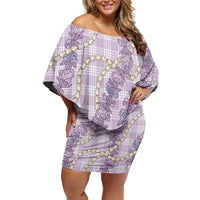 Pua Kalaunu Lei Family Matching Off Shoulder Short Dress and Hawaiian Shirt Palaka Pattern LT01 Mom's Dress Purple - Polynesian Pride