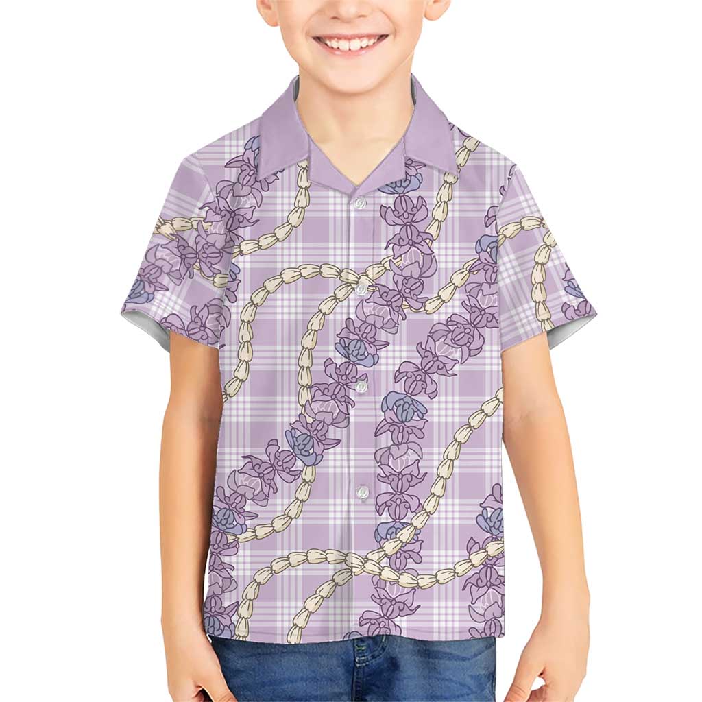 Pua Kalaunu Lei Family Matching Off Shoulder Short Dress and Hawaiian Shirt Palaka Pattern LT01 Son's Shirt Purple - Polynesian Pride