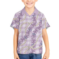 Pua Kalaunu Lei Family Matching Off Shoulder Short Dress and Hawaiian Shirt Palaka Pattern LT01 Son's Shirt Purple - Polynesian Pride