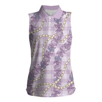 Pua Kalaunu Lei Women Sleeveless Polo Shirt Palaka Pattern LT01 Female Purple - Polynesian Pride