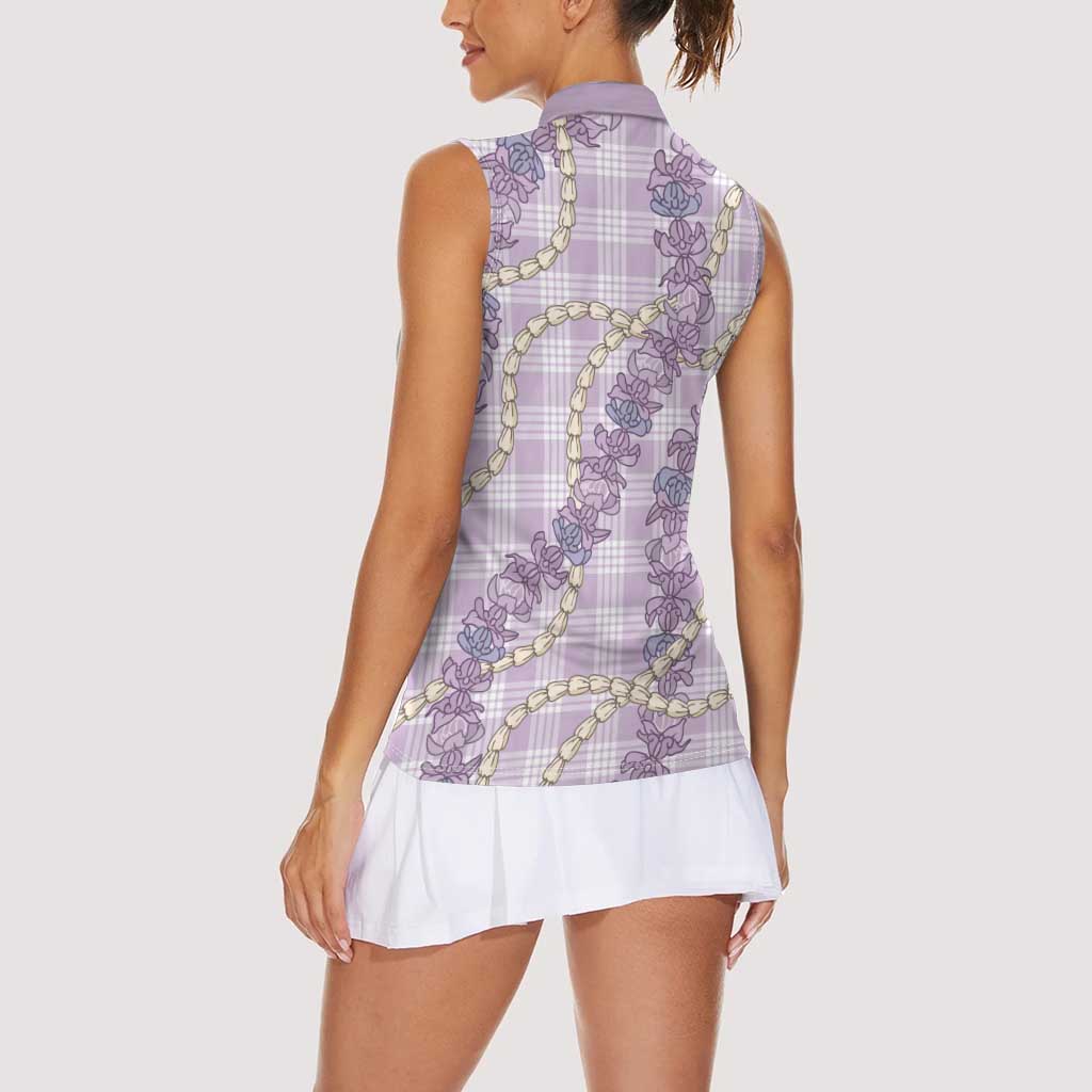 Pua Kalaunu Lei Women Sleeveless Polo Shirt Palaka Pattern LT01 - Polynesian Pride