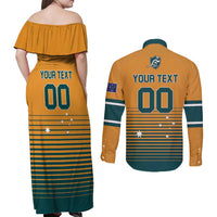 Custom Rugby Australia Couples Matching Off Shoulder Maxi Dress and Long Sleeve Button Shirt Junior Wallabies Go Champions