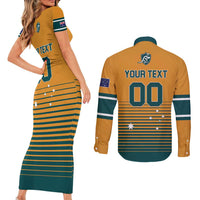 Custom Rugby Australia Couples Matching Short Sleeve Bodycon Dress and Long Sleeve Button Shirt Junior Wallabies Go Champions