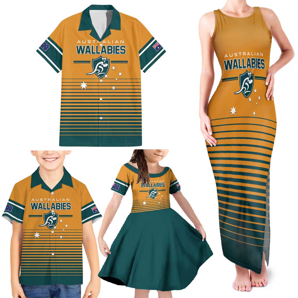 Custom Rugby Australia Family Matching Tank Maxi Dress and Hawaiian Shirt Junior Wallabies Go Champions