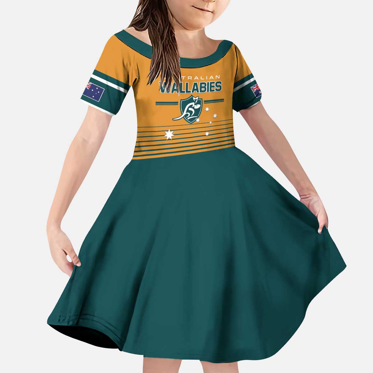 Custom Rugby Australia Kid Short Sleeve Dress Junior Wallabies Go Champions