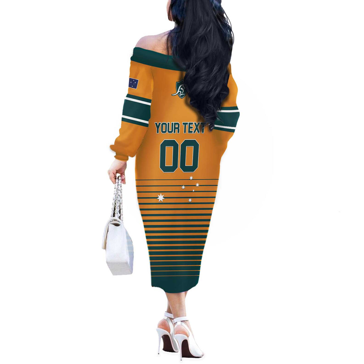 Custom Rugby Australia Off The Shoulder Long Sleeve Dress Junior Wallabies Go Champions