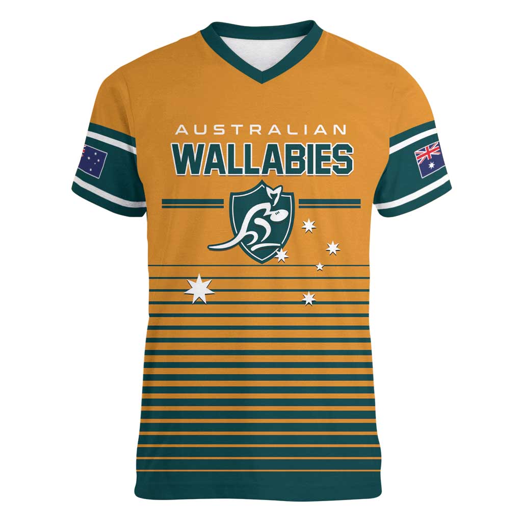 Custom Rugby Australia Women V-Neck T-Shirt Junior Wallabies Go Champions