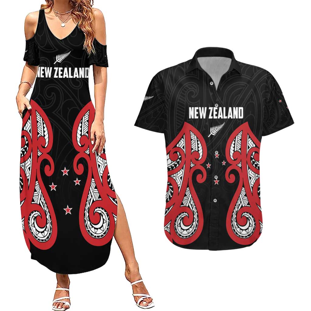 Custom Rugby New Zealand Couples Matching Summer Maxi Dress and Hawaiian Shirt Baby Black Go Champions